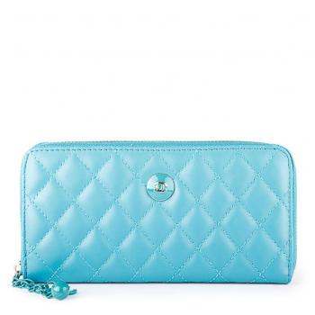 Chanel Key Chain Zip Around Quilted Wallet Sky Blue